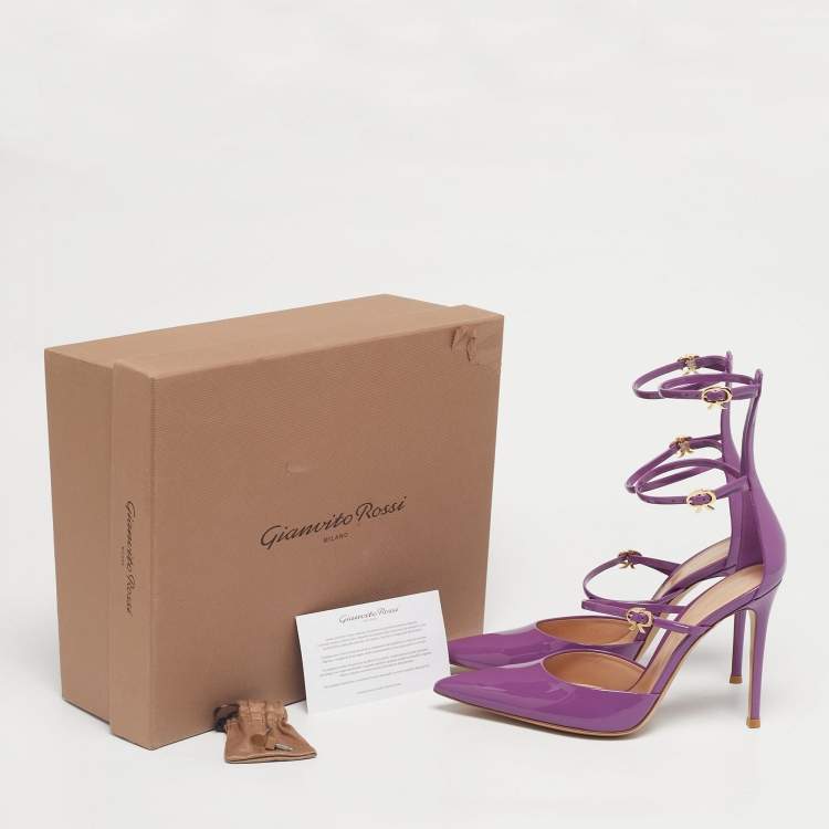 Pre Owned Gianvito Rossi Purple Patent Leather Ribbon Uptown Pumps Size 39