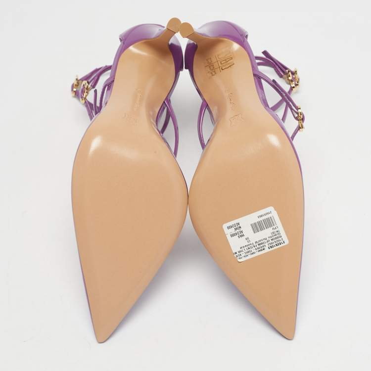 Pre Owned Gianvito Rossi Purple Patent Leather Ribbon Uptown Pumps Size 39