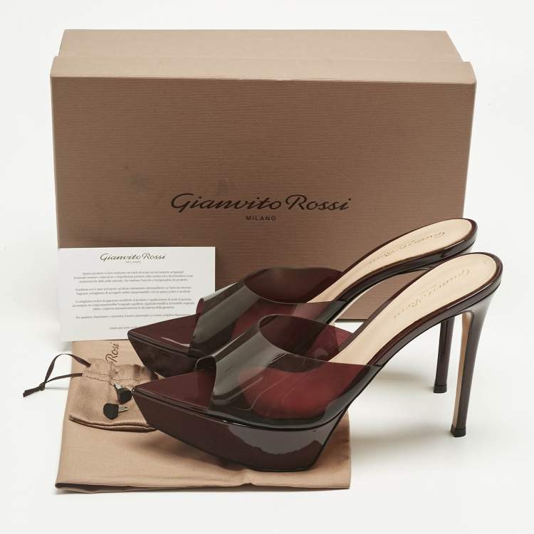 Pre Owned Gianvito Rossi Burgundy PVC Betty Platform Mules Size 40