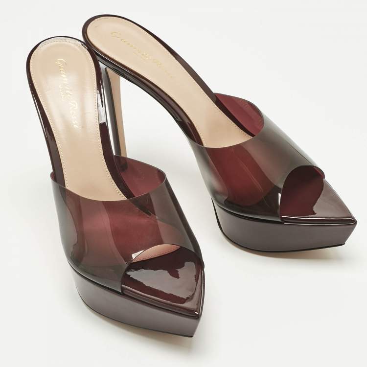 Pre Owned Gianvito Rossi Burgundy PVC Betty Platform Mules Size 40
