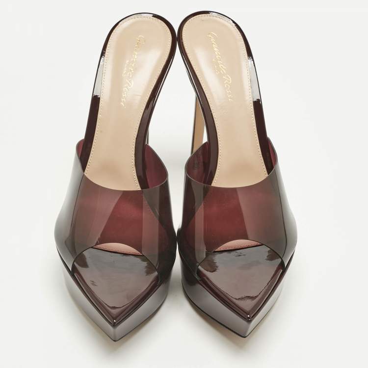 Pre Owned Gianvito Rossi Burgundy PVC Betty Platform Mules Size 40