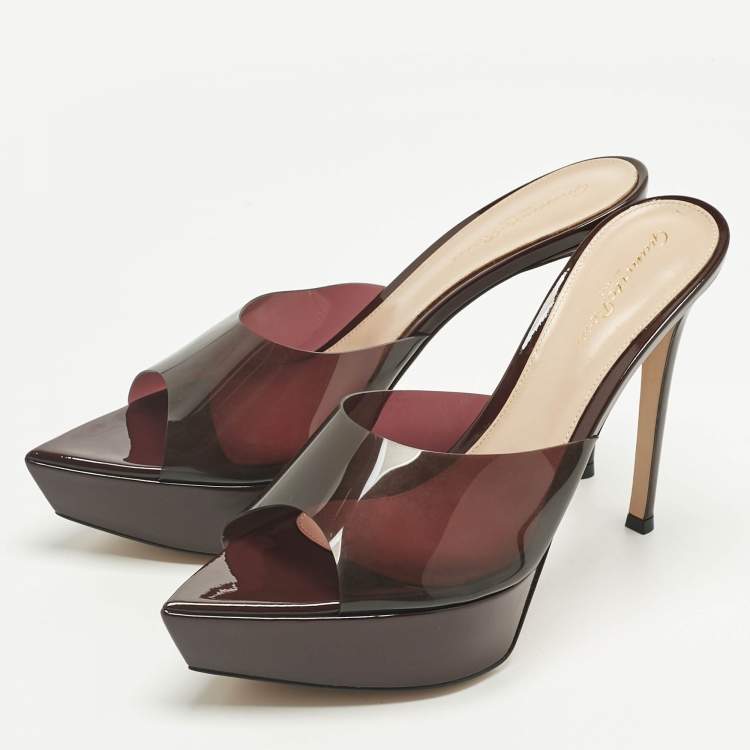 Pre Owned Gianvito Rossi Burgundy PVC Betty Platform Mules Size 40