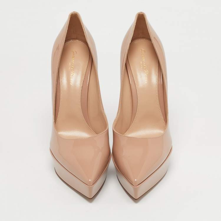 Pre Owned Gianvito Rossi Beige Patent Leather Dasha Platform Pumps Size 41