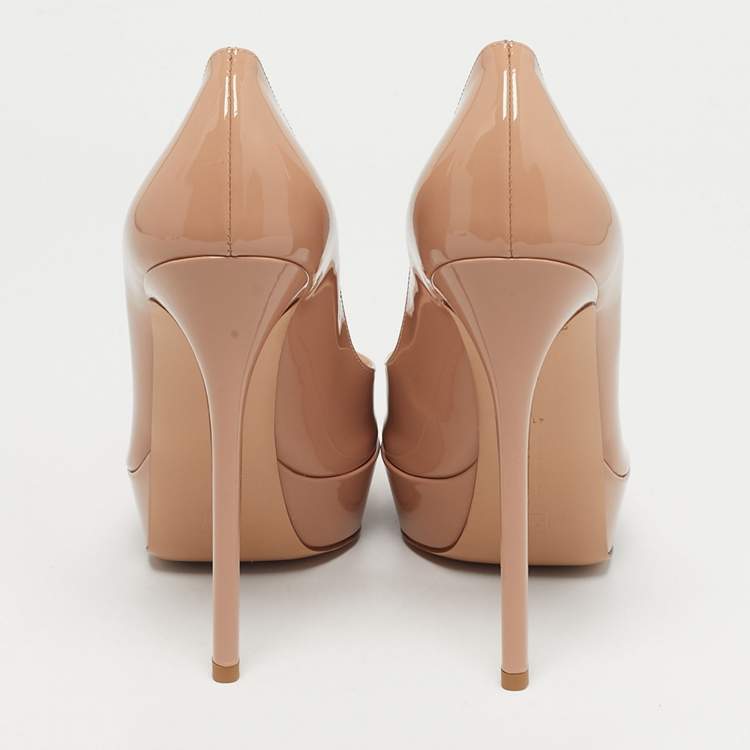 Pre Owned Gianvito Rossi Beige Patent Leather Dasha Platform Pumps Size 41