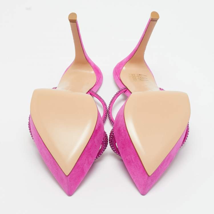 Pre Owned Gianvito Rossi Fuchsia Suede Crystal Embellished Cannes Sandals Size 38.5