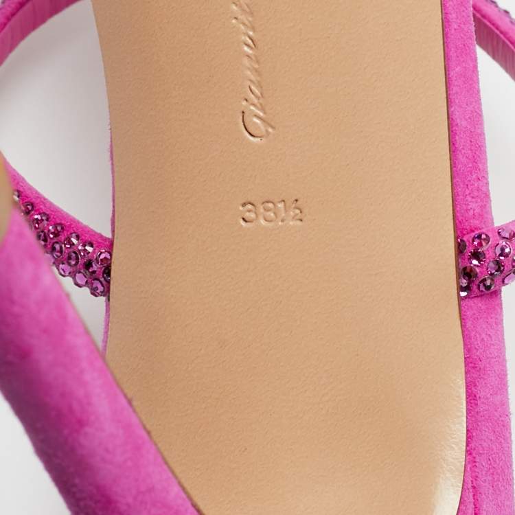 Pre Owned Gianvito Rossi Fuchsia Suede Crystal Embellished Cannes Sandals Size 38.5