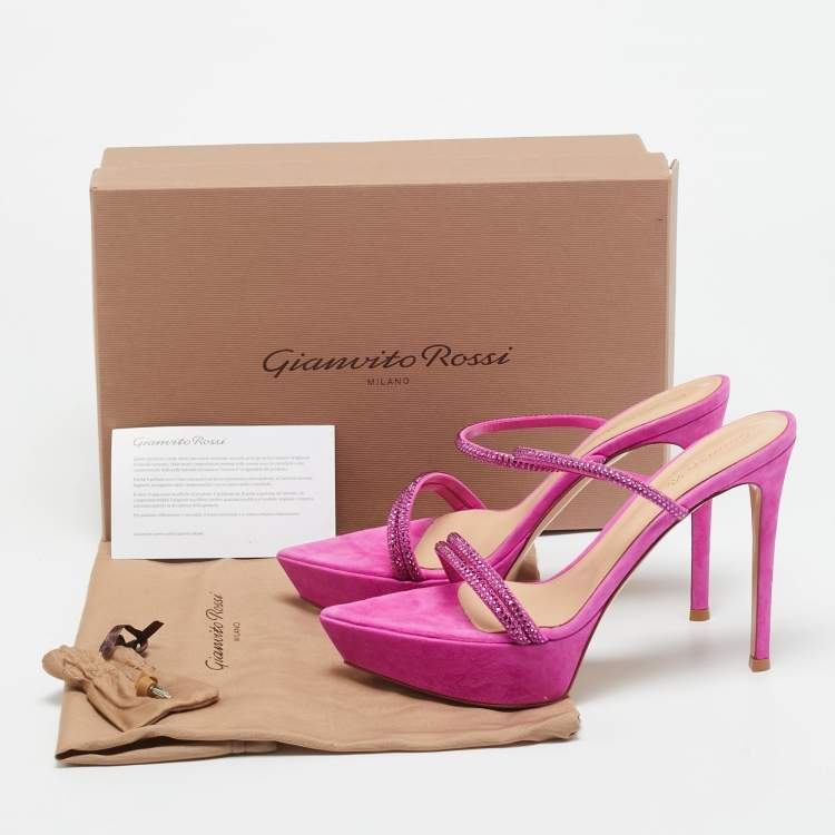 Pre Owned Gianvito Rossi Fuchsia Suede Crystal Embellished Cannes Sandals Size 38.5