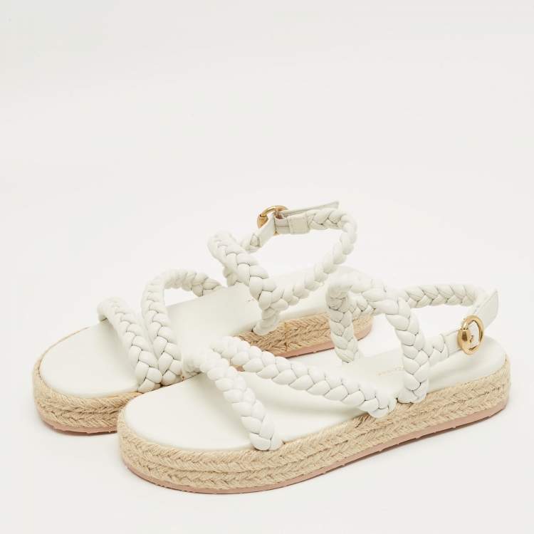 Pre Owned Gianvito Rossi White Braided Leather Platform Espadrille Sandals Size 36.5