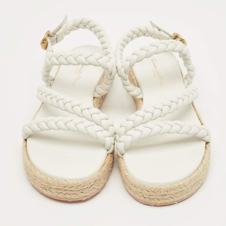 Pre Owned Gianvito Rossi White Braided Leather Platform Espadrille Sandals Size 36.5