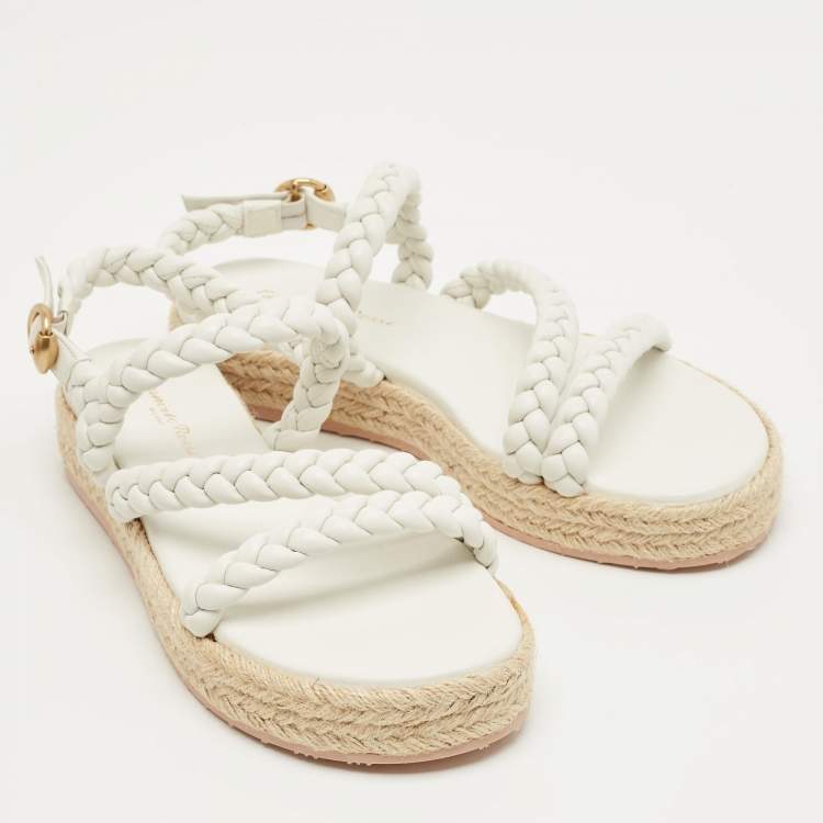 Pre Owned Gianvito Rossi White Braided Leather Platform Espadrille Sandals Size 36.5