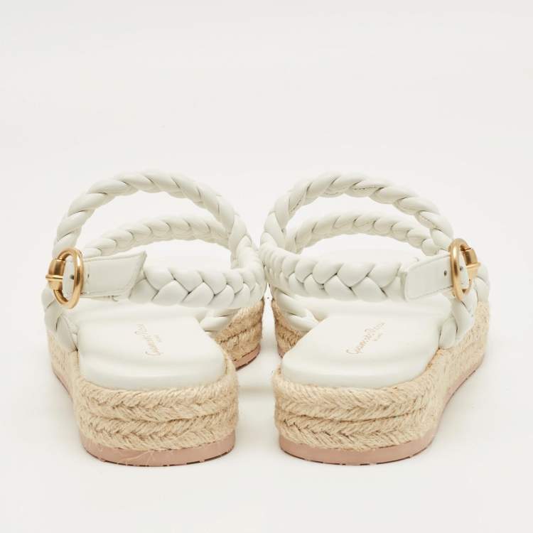 Pre Owned Gianvito Rossi White Braided Leather Platform Espadrille Sandals Size 36.5