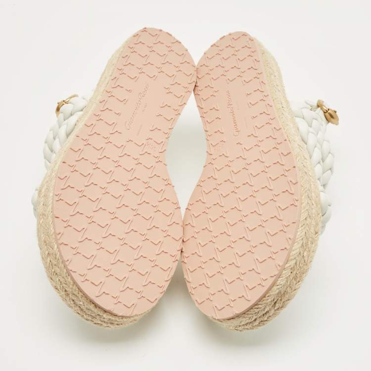 Pre Owned Gianvito Rossi White Braided Leather Platform Espadrille Sandals Size 36.5
