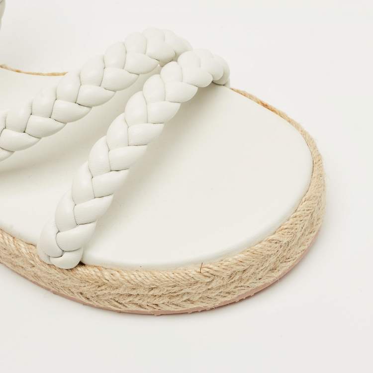 Pre Owned Gianvito Rossi White Braided Leather Platform Espadrille Sandals Size 36.5