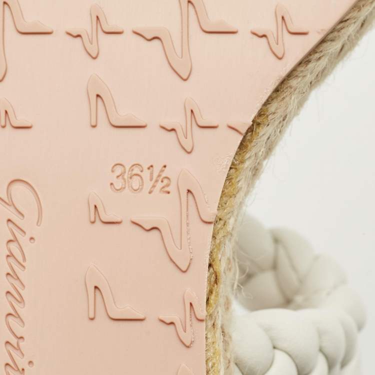 Pre Owned Gianvito Rossi White Braided Leather Platform Espadrille Sandals Size 36.5