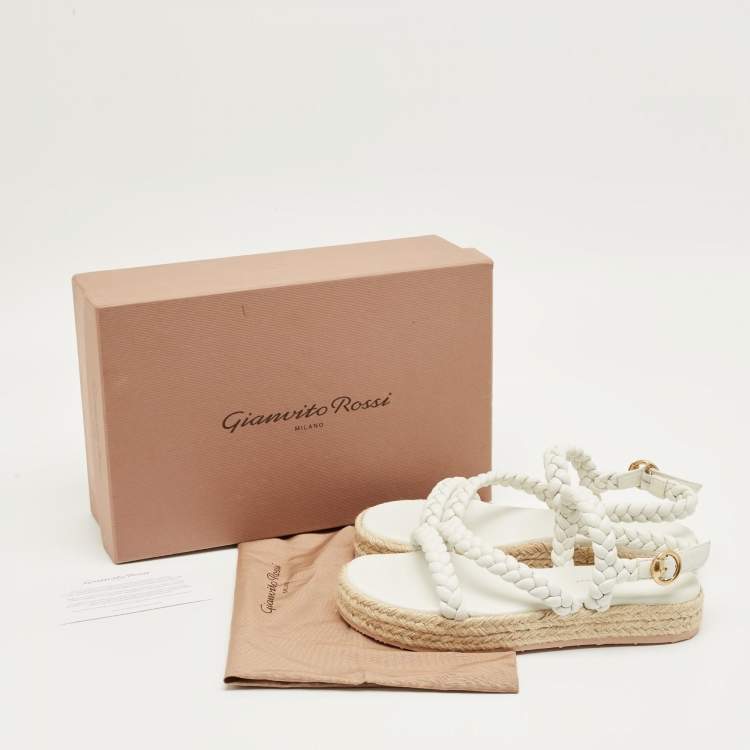 Pre Owned Gianvito Rossi White Braided Leather Platform Espadrille Sandals Size 36.5