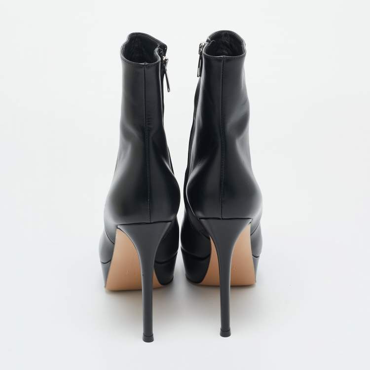 Pre Owned Gianvito Rossi Black Leather Dasha Platform Booties Size 39.5