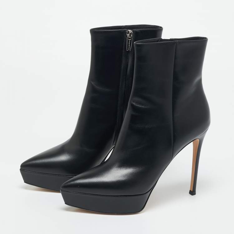 Pre Owned Gianvito Rossi Black Leather Dasha Platform Booties Size 39.5