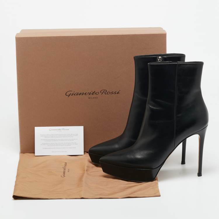 Pre Owned Gianvito Rossi Black Leather Dasha Platform Booties Size 39.5