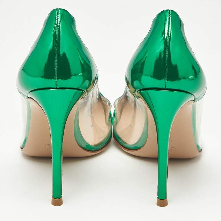 Pre Owned Gianvito Rossi Metallic Green Leather and PVC Plexi Pumps Size 38.5