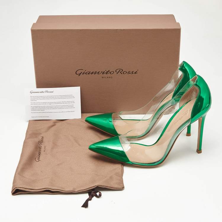 Pre Owned Gianvito Rossi Metallic Green Leather and PVC Plexi Pumps Size 38.5
