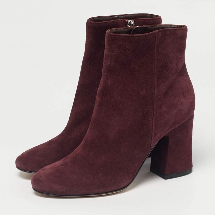 Pre Owned Gianvito Rossi Burgundy Suede Joelle Ankle Boots Size 36.5