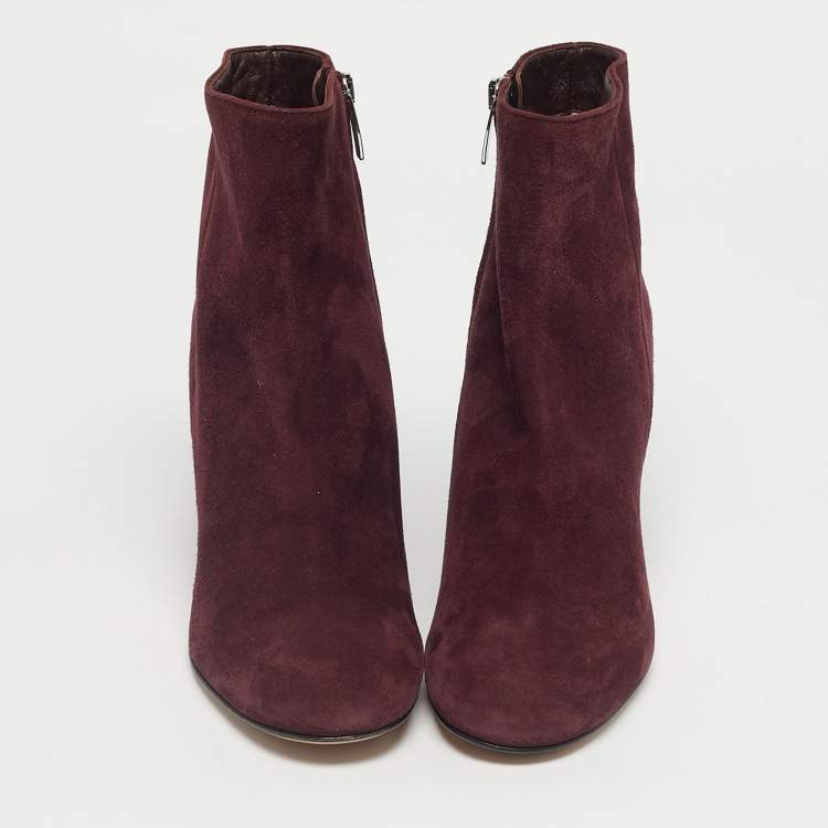Pre Owned Gianvito Rossi Burgundy Suede Joelle Ankle Boots Size 36.5