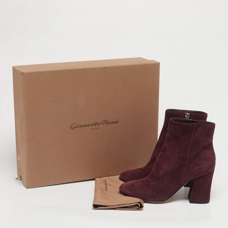 Pre Owned Gianvito Rossi Burgundy Suede Joelle Ankle Boots Size 36.5