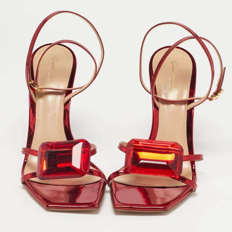 Pre Owned Gianvito Rossi Metallic Red Leather Jaipur Sandals Size 38