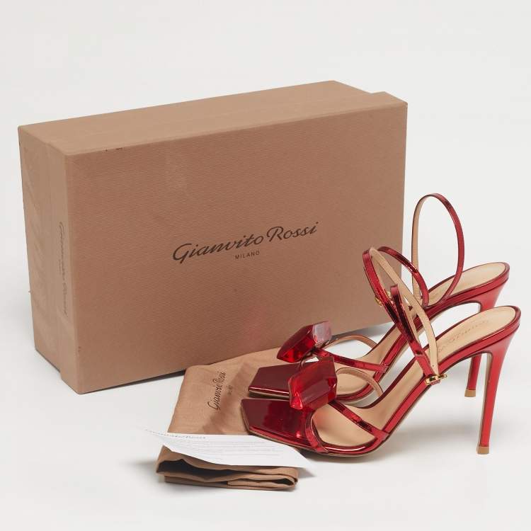 Pre Owned Gianvito Rossi Metallic Red Leather Jaipur Sandals Size 38