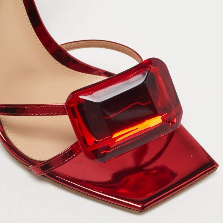 Pre Owned Gianvito Rossi Metallic Red Leather Jaipur Sandals Size 38