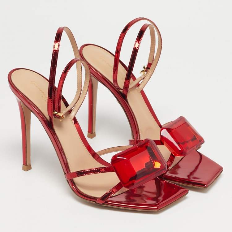 Pre Owned Gianvito Rossi Metallic Red Leather Jaipur Sandals Size 38