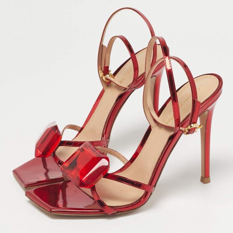 Pre Owned Gianvito Rossi Metallic Red Leather Jaipur Sandals Size 38