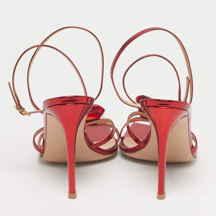 Pre Owned Gianvito Rossi Metallic Red Leather Jaipur Sandals Size 38