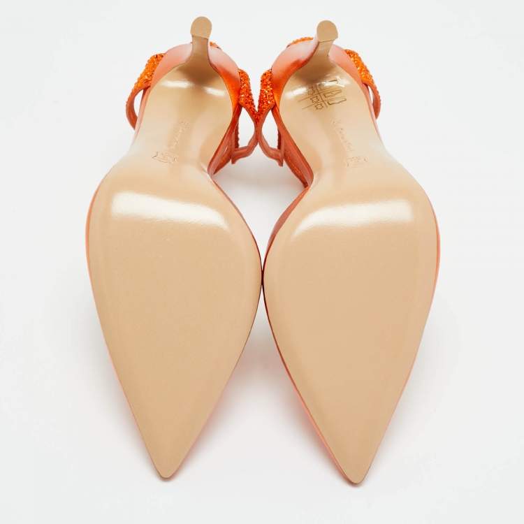 Pre Owned Gianvito Rossi Metallic Orange Leather Fleur Sandals Size 37