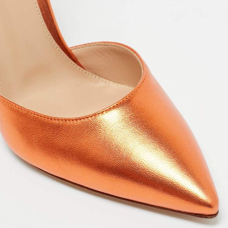 Pre Owned Gianvito Rossi Metallic Orange Leather Fleur Sandals Size 37
