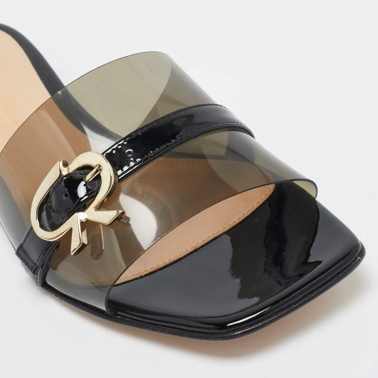 مملوكة مسبقًا حذاء سلايد جيانفيتو روسي جيميني جلد لامع وبي في سي أسود مقاس 41