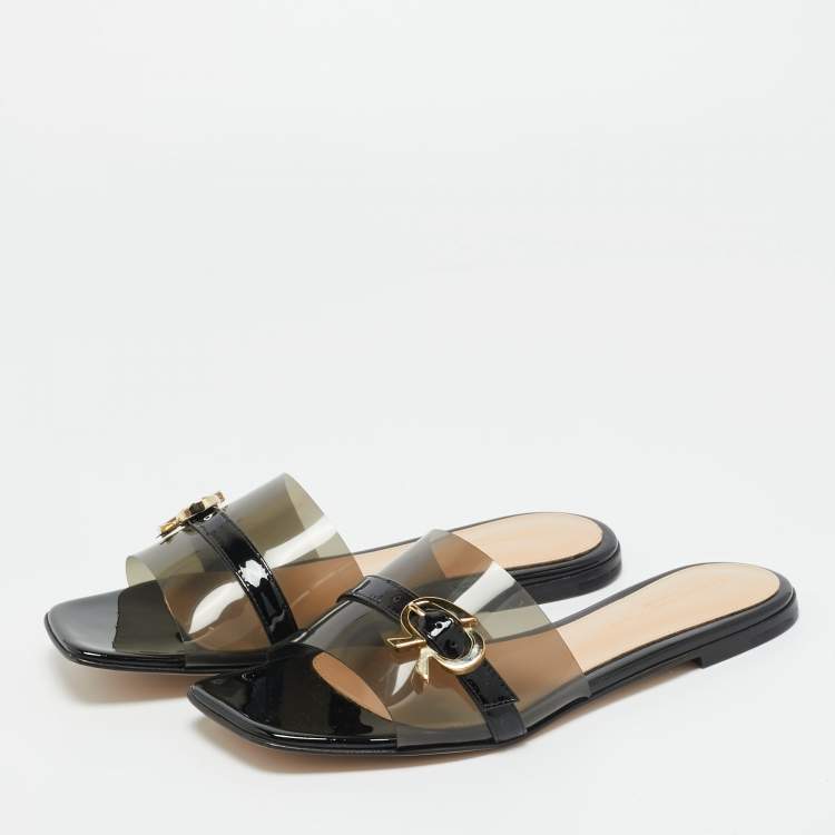 مملوكة مسبقًا حذاء سلايد جيانفيتو روسي جيميني جلد لامع وبي في سي أسود مقاس 41