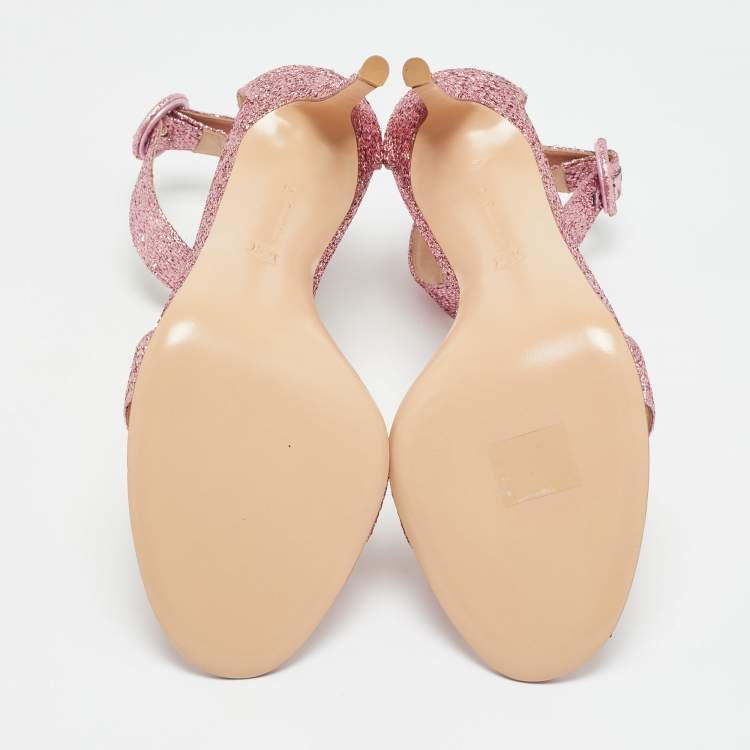 Pre Owned Gianvito Rossi Pink Lamé Fabric Portofino Ankle Strap Sandals Size 41