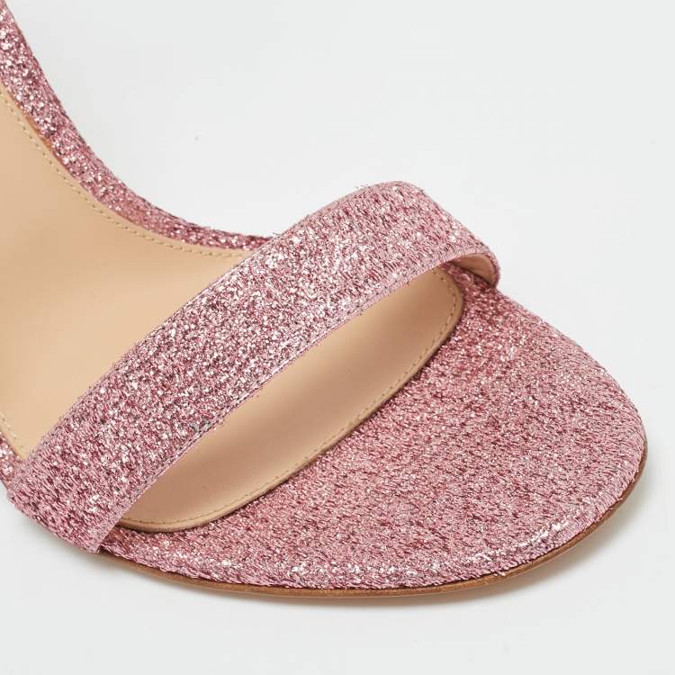 Pre Owned Gianvito Rossi Pink Lamé Fabric Portofino Ankle Strap Sandals Size 41