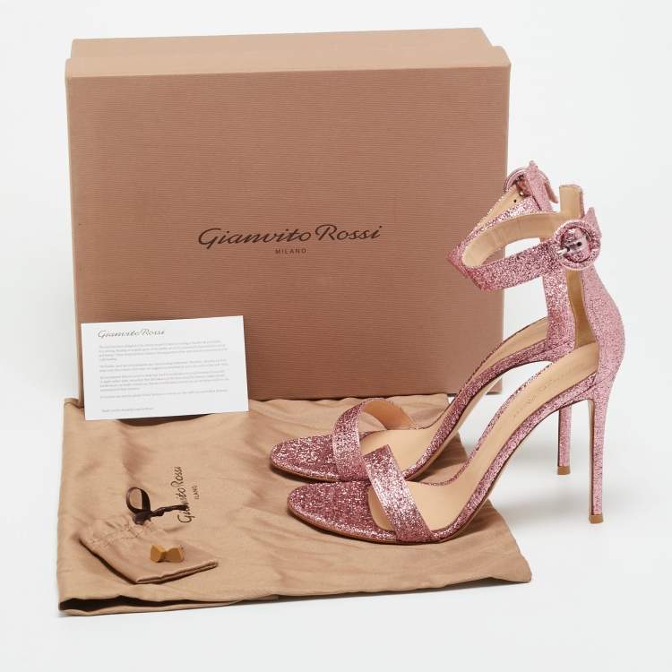 Pre Owned Gianvito Rossi Pink Lamé Fabric Portofino Ankle Strap Sandals Size 41