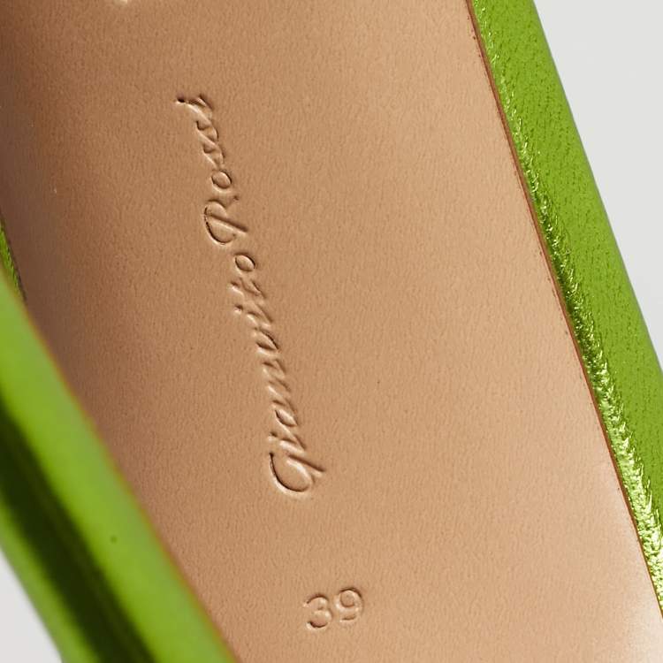 مملوكة مسبقًا Gianvito Rossi Metallic Green Leather Portofino Ankle Strap Sandals Size 39