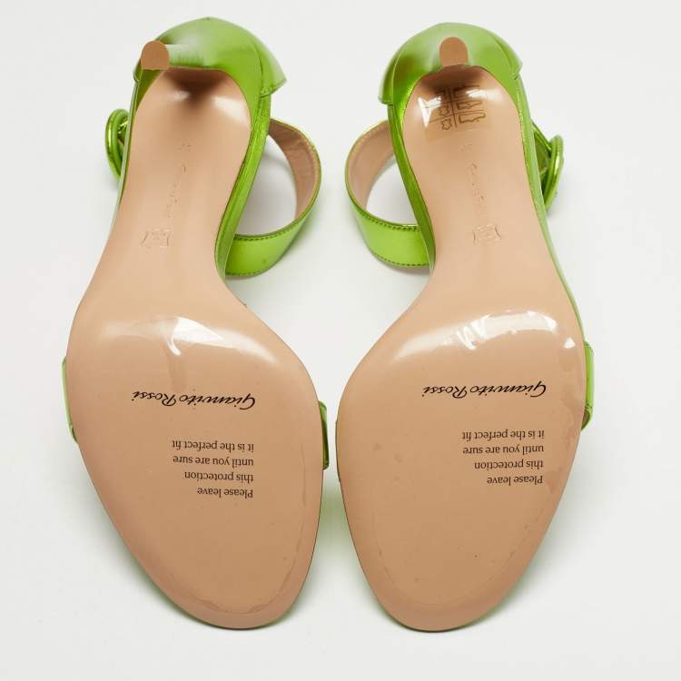 مملوكة مسبقًا Gianvito Rossi Metallic Green Leather Portofino Ankle Strap Sandals Size 39
