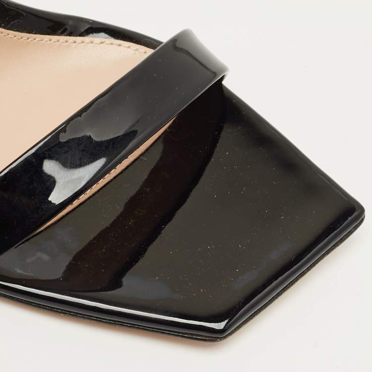 Pre Owned Gianvito Rossi Black Patent Leather Ribbon Stiletto Ankle Strap Sandals Size 38.5