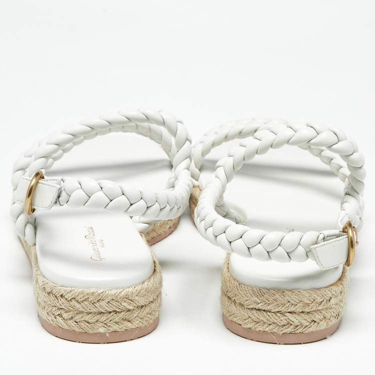 Pre Owned Gianvito Rossi White Braided Leather Platform Espadrille Sandals Size 41