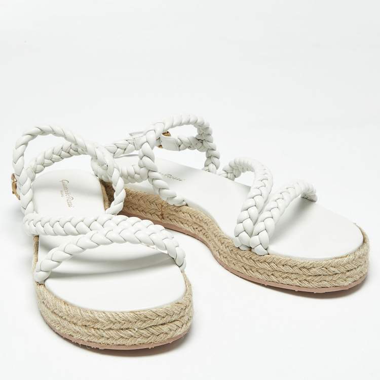 Pre Owned Gianvito Rossi White Braided Leather Platform Espadrille Sandals Size 41