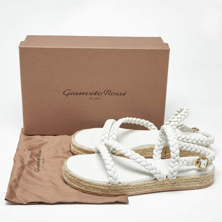 Pre Owned Gianvito Rossi White Braided Leather Platform Espadrille Sandals Size 41