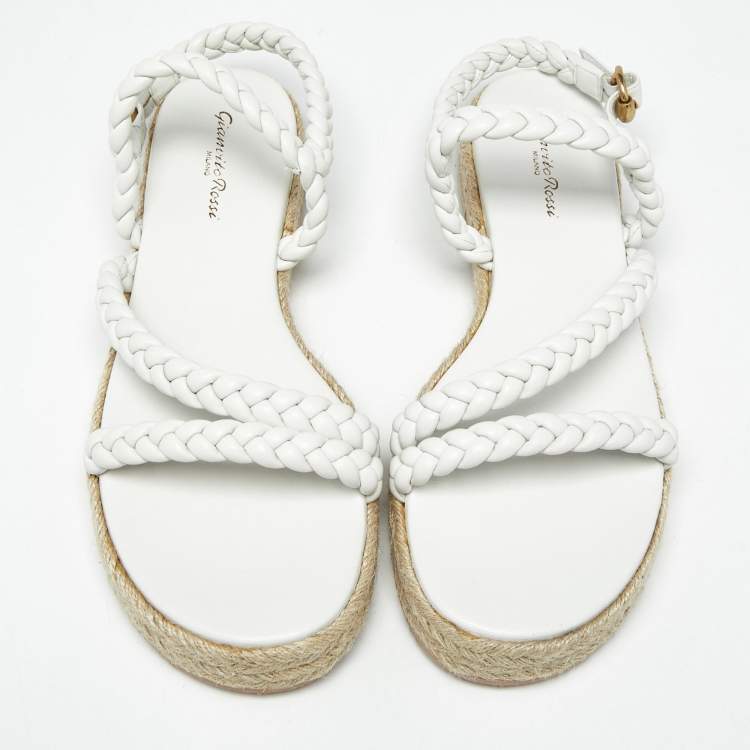 Pre Owned Gianvito Rossi White Braided Leather Platform Espadrille Sandals Size 41