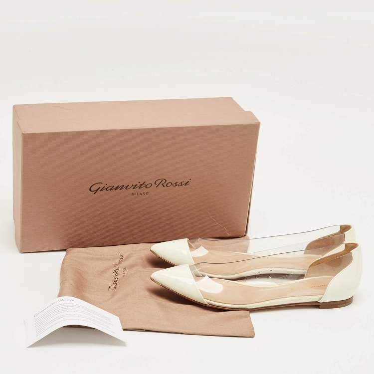 Pre Owned Gianvito Rossi White Patent Leather and PVC Plexi Ballet Flats Size 36.5
