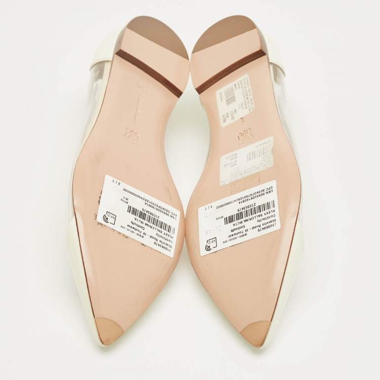 Pre Owned Gianvito Rossi White Patent Leather and PVC Plexi Ballet Flats Size 36.5