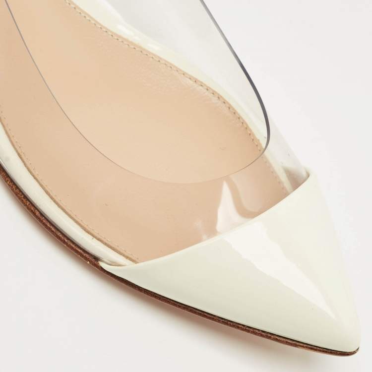 Pre Owned Gianvito Rossi White Patent Leather and PVC Plexi Ballet Flats Size 36.5